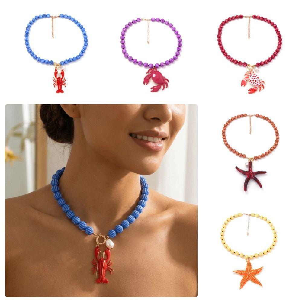 Collana di Perline Colorate Ciondolo Granchio Ciondolo Aragosta Collana a Tema Marino Ciondolo Stella Marina Collana con Ciondolo Gioiello Regalo