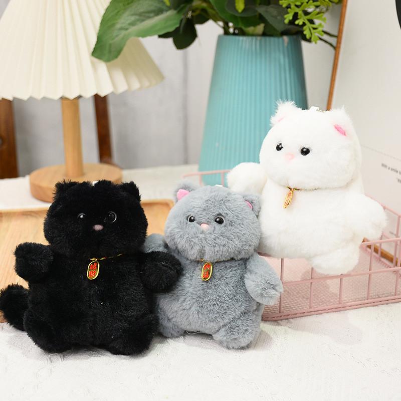 Charming White Black Grey Cat Plush Keychain Soft And Cuddly For Bags