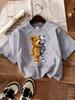 Plush And Robotic Bear Prints T-Shirts Women Casual Loose Short Sleeve Tops Soft O-Neck T Shirt Summer Comfortable Woman Clothes