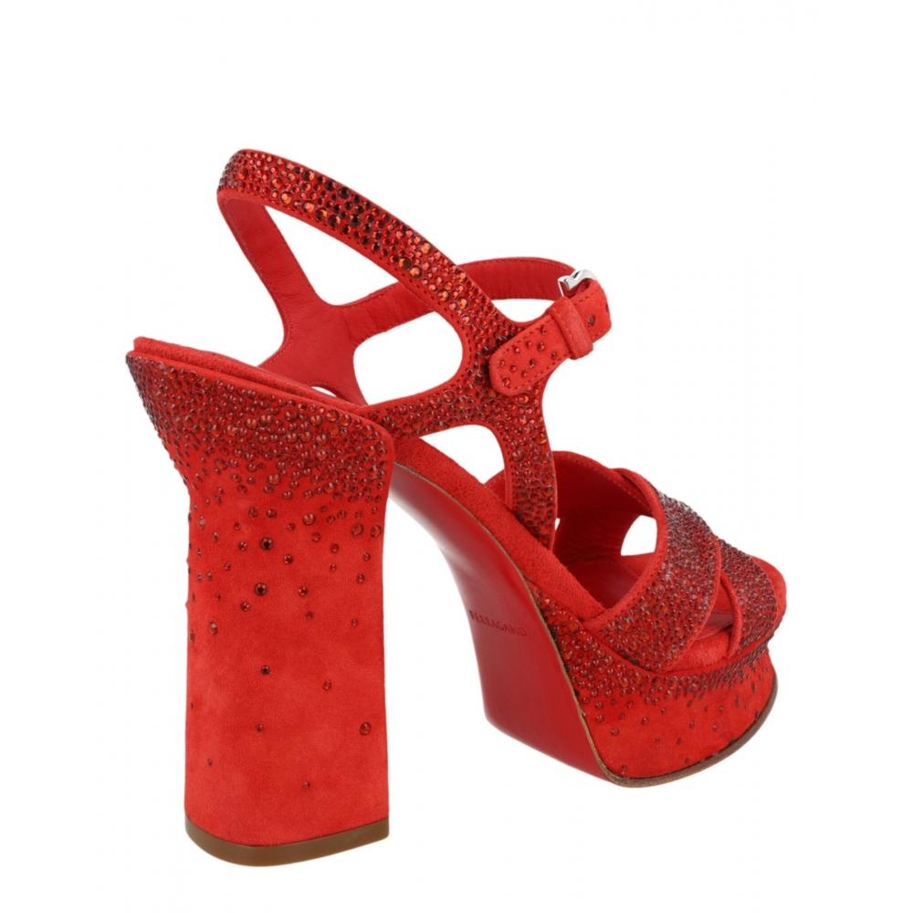 Salvatore Ferragamo Sonya Suede Platform Sandals Red