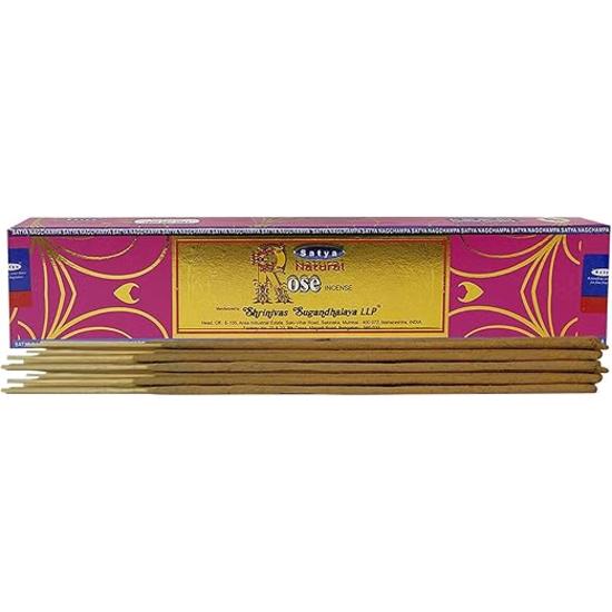 Satya Nag Champa - Natural Rose Incense Sticks -180gm , Pack of 12 (15 Gram Each)