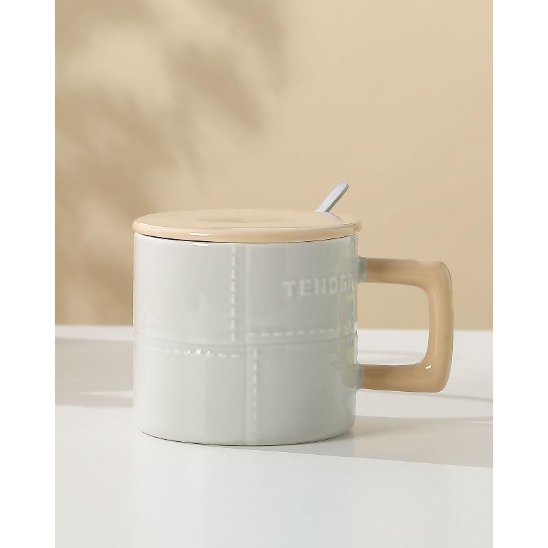 Creative and Simple Mugs Macaron Color Blocking Ceramic Cups High Appearance Level  InS Style Couple Coffee Cups and Souvenir Cups