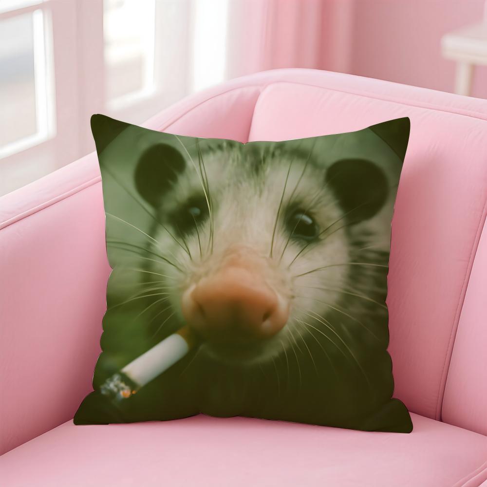 O-Opossum Cushion Cover Pillowcase Short Plush Invisible Zipper Room Sofa Cushion Cover