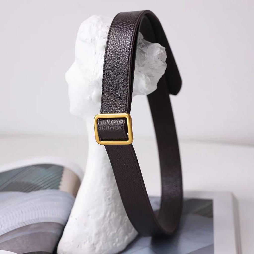 No Punching 24 Minimalist Double-Sided First-Layer Cowhide Lychee Pattern R & W Fashionable Square Buckle Belt For Women