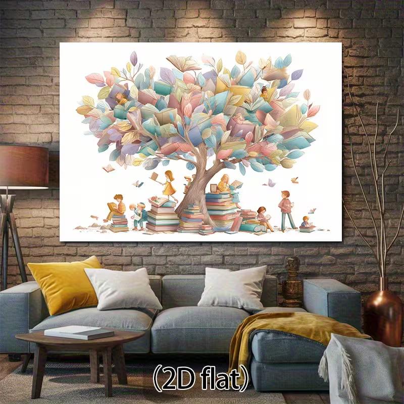 

2D Magical Book Tree Tapestry, Kids Reading Under Colorful Book Tree Wall Decor 47.2x31.5inch/120*80cm