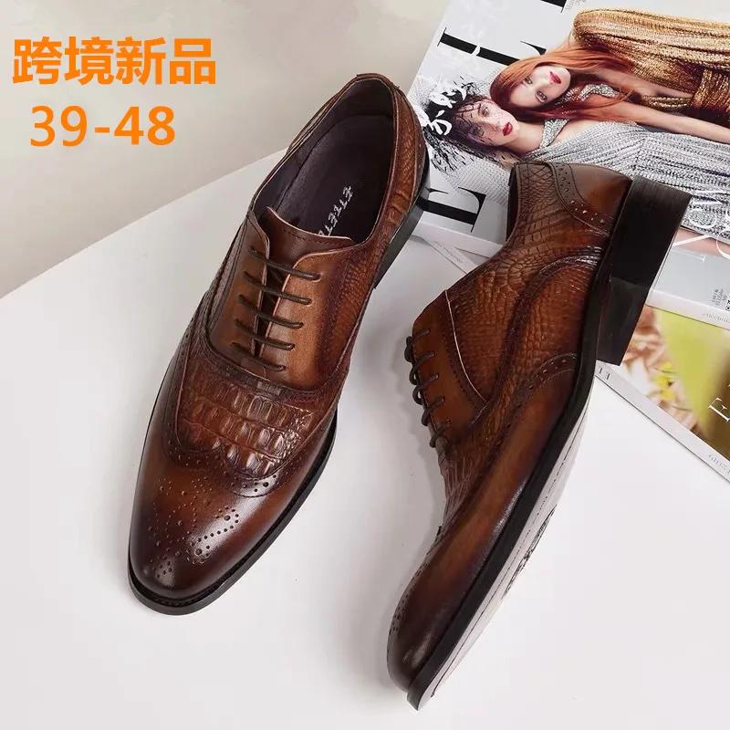 Fashion Men Casual Shoes Brock Oxford Retro Crocodile Leather Men Formal Spring and Autumn 2025 New 's for