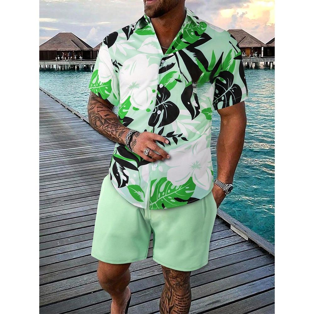 Sommer-Strandparty Herren Freizeithemd Outdoor-Sport Herrenshorts Herren Hawaii-Kurzarmhemd und Strandshorts Set