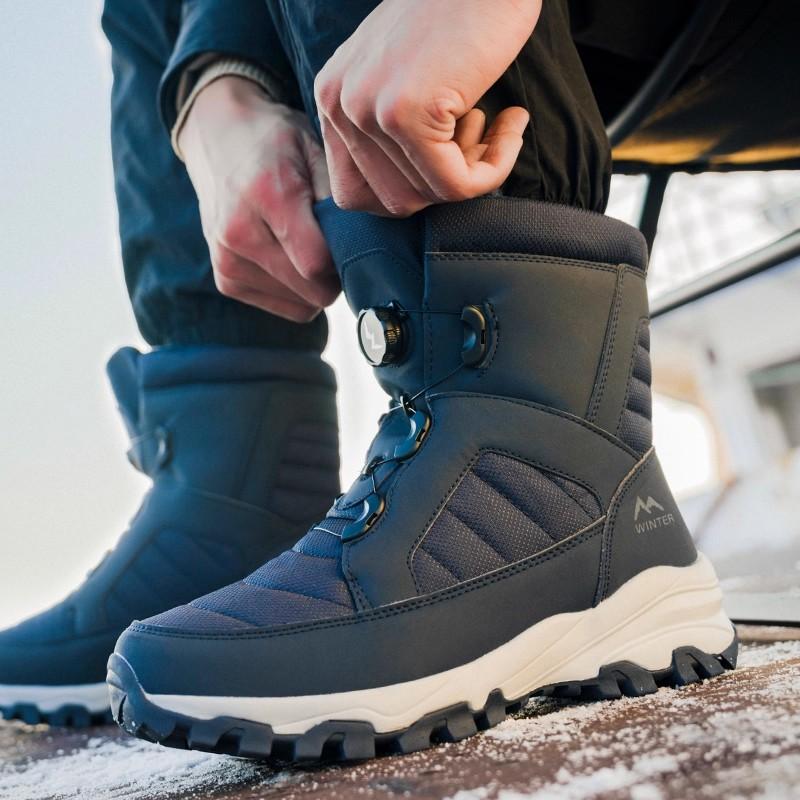 Winter Men's Rotating Button Snow Boots Thick plush cotton Boots keep warm Winter Boots Non-slip Mid-calf Boots outdoors shoes