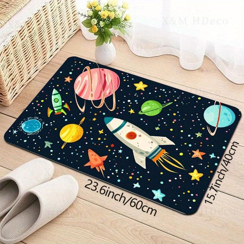 1PC Rocket & Planets Pattern Kitchen Rug Non-Slip Door Mat Pop Design Bathroom Rug Bath Mat Carpet for Home Sink Laundry Decor