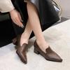 Fashion Spring New Single Shoe Women Fashion Pointy Mid-mouth Slip-on Anti-slip and Wear-resistant Temperament Square Heels
