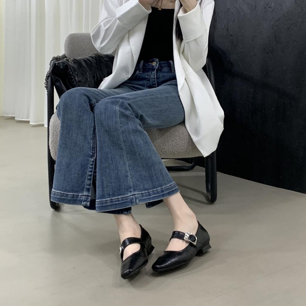 French Low-heeled Square-headed Silver Mary Jane Shoes Women's Shoes 2025 Early Spring New Single Shoes Retro Fashion Small Leather Shoes