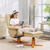 PU Leather Swivel Recliner Chair with Footstool, Wooden Base and Storage for Living Room, Beige