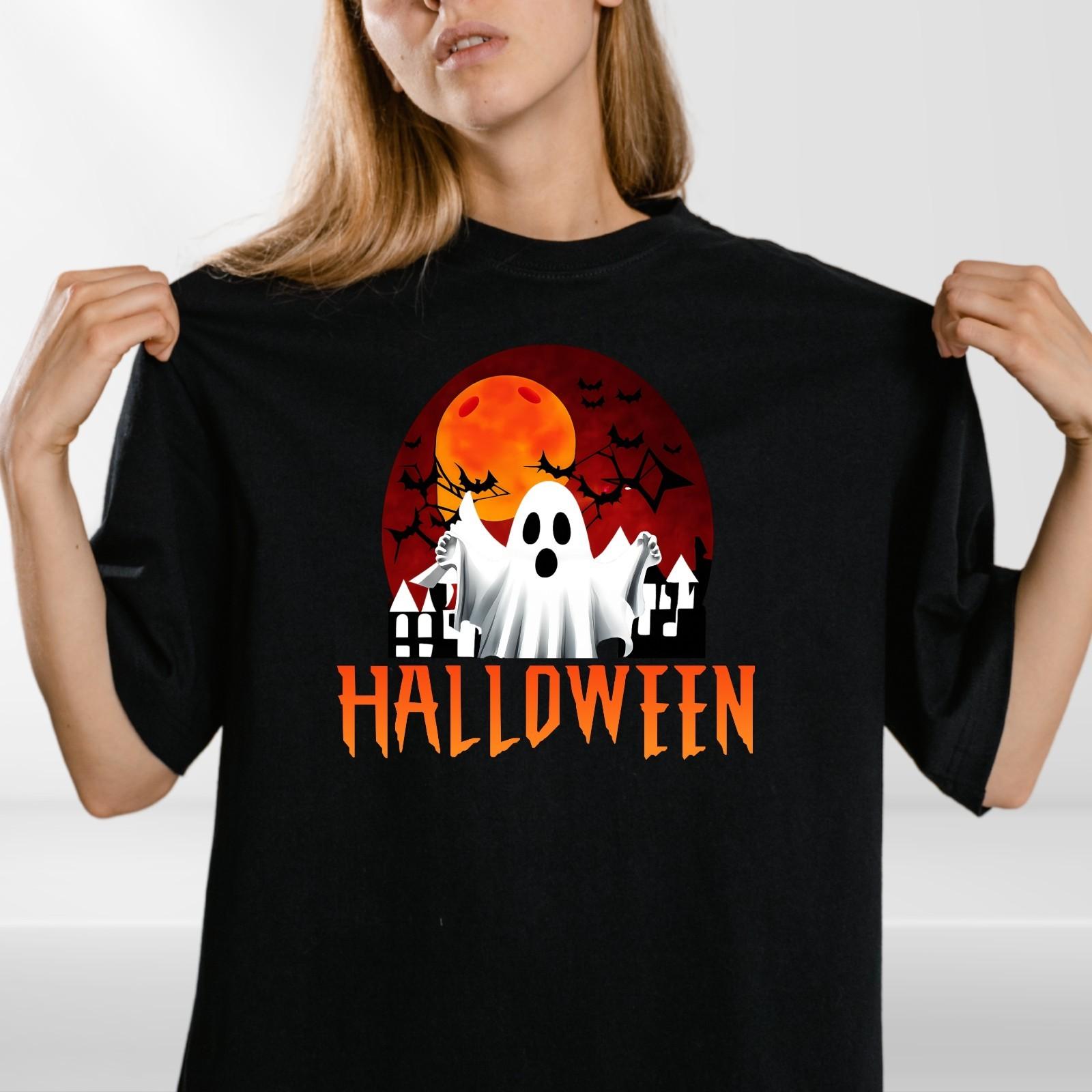 Halloween Ghost T-Shirt Mens Womens Tees Top Spooky Haunted House Tee Scary Costume Top Unisex Trick XL