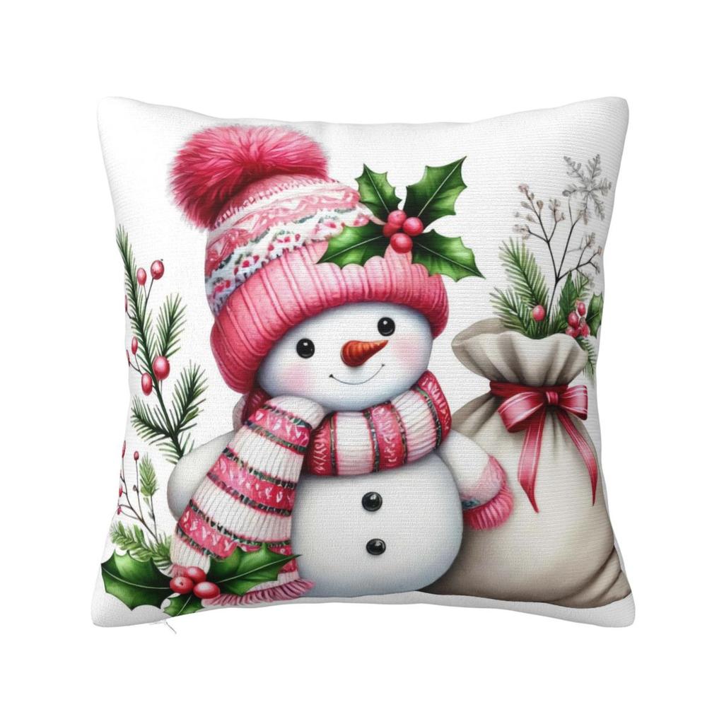 Christmas Snowman Pillow Case Cushion Cover Square Graphic Pillow Cover Kawaii Pillowcases For Sofa Home Decorative
