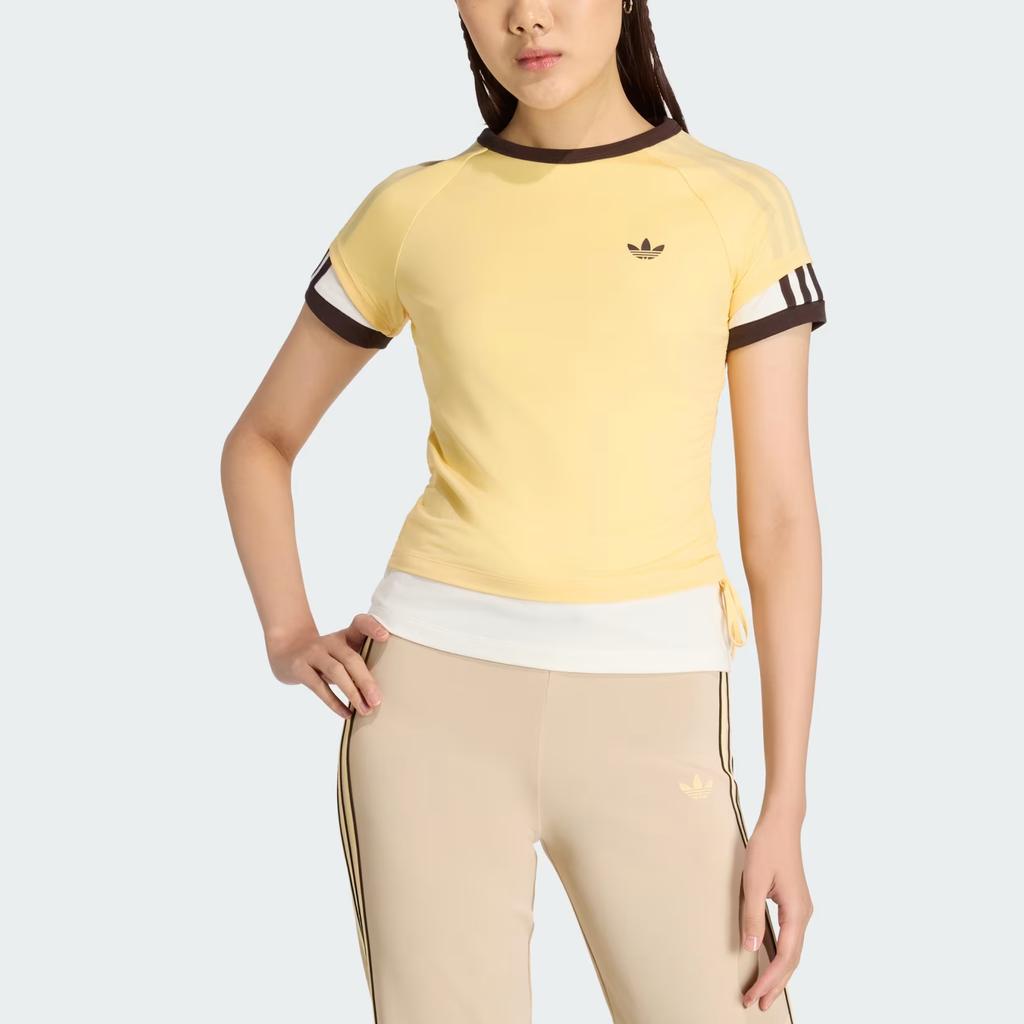 adidas Originals Double Layer Cali Three Stripes Fitted Crew Neck T-Shirt Women Tops KW4526