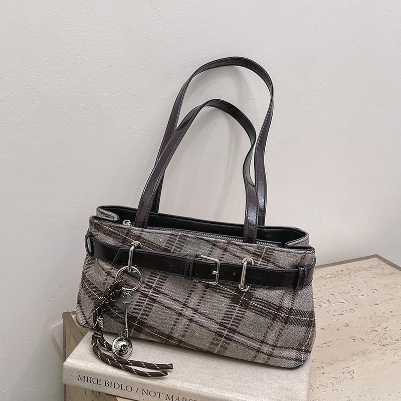 Fashiable Retro Soft PU Leather Checked Shoulder Bags Large Capacity Bags for Women Zipper Cloth Women's Handbags