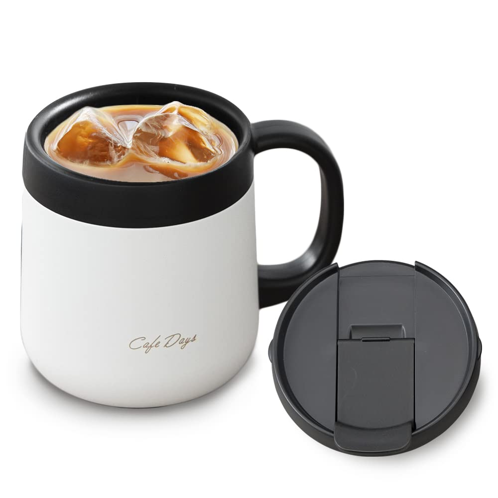 

Iris Ohyama Vacuum Insulated CupMug with a Slurp-Friendly Mouth, Easy-to-Clean Design, Keeps Coffee Hot or Cold, Perfect Temperature, White, 380ml,