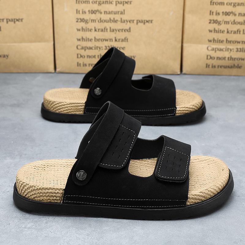 

Fashion Fashionable Thick Soled Comfortable Men s Slippers Beach Vacation Casual Sandals Outdoor Non Slip Soft Leather Dual-use Slippers 39