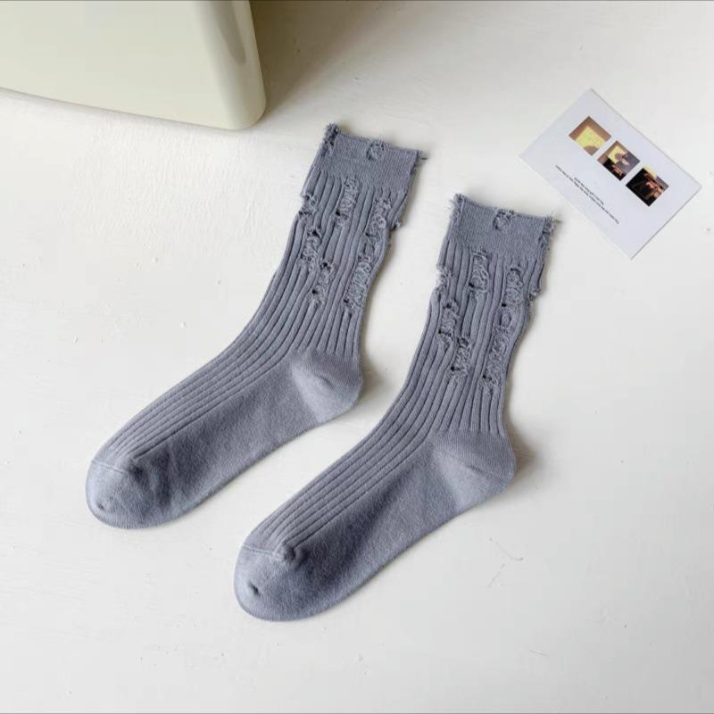 

Women s Socks with Holes, Long Socks with Holes, Autumn and Winter Solid Color Cotton, Trendy and Personalized, Comfortable 1 pair светло-серый