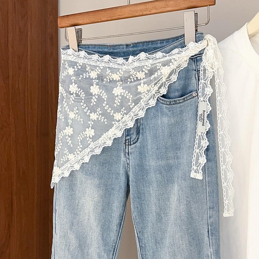 Fashion Flower Embroidery Lace Flower Hair Scarf Thin Cute Mini Lace Skirt Chic Style Bohemian Bandanas for Women
