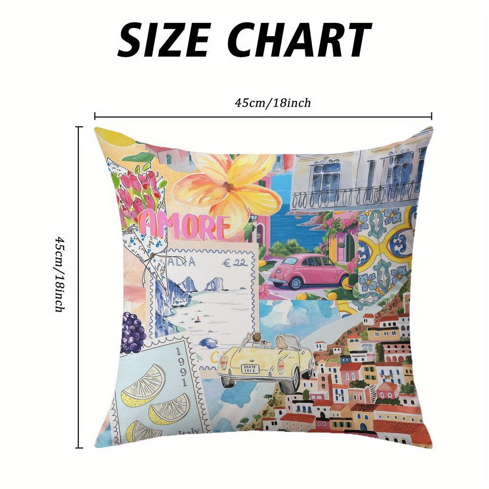 Italian Town Walk Square Jacquard Pillow Cover for Sofa Office Waist Cushion Cover Home Decorative Pillowcase