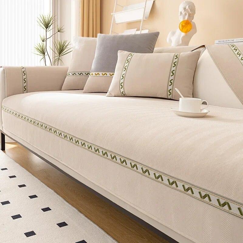 Modern Schlichter Sofabezug Vier Jahreszeiten Universal Leder Rutschfest Chenille Sofakissen Einfarbig Weiß Breite Kante Sofa Handtuch