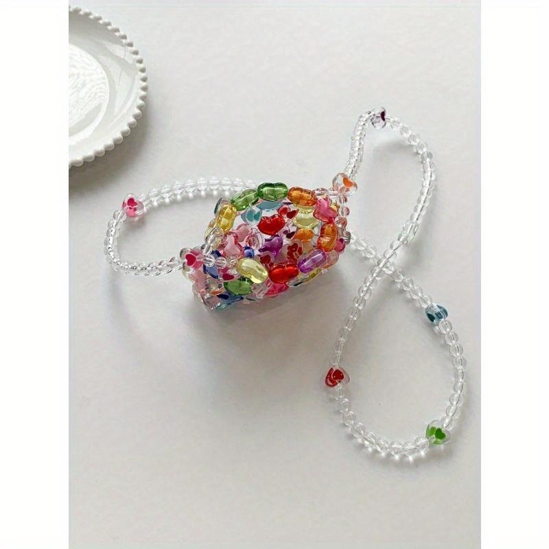 Mini Heart-Shaped Bead Square Bag With Color Matching Fashion, 1 Fashionable Colorful Heart-Shaped Bead Square Bag, DIY Hand Woven Bead