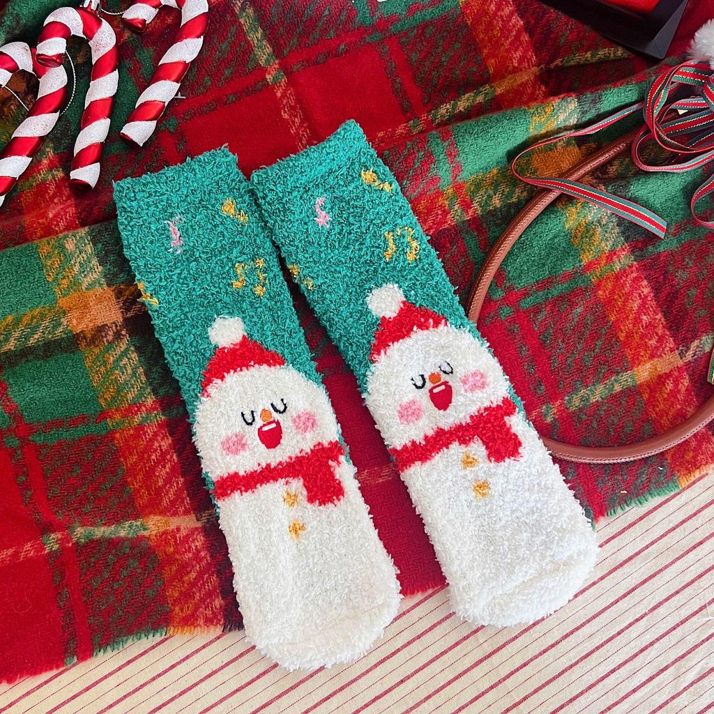 Wennie Oni Women's Plush Christmas Socks - Cozy Coral Fleece Winter Sleep & Warm Floor Socks with Cute Cartoon Design