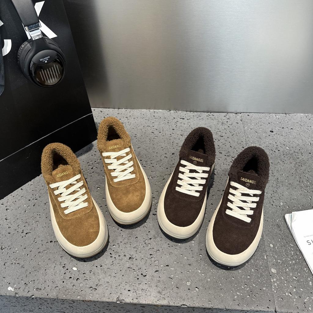 Frosted Leather Dirty Shoes Women's Velvet Thick Baseplate Shoes Autumn and Winter New Retro Casual Sports Warm Cotton Shoes