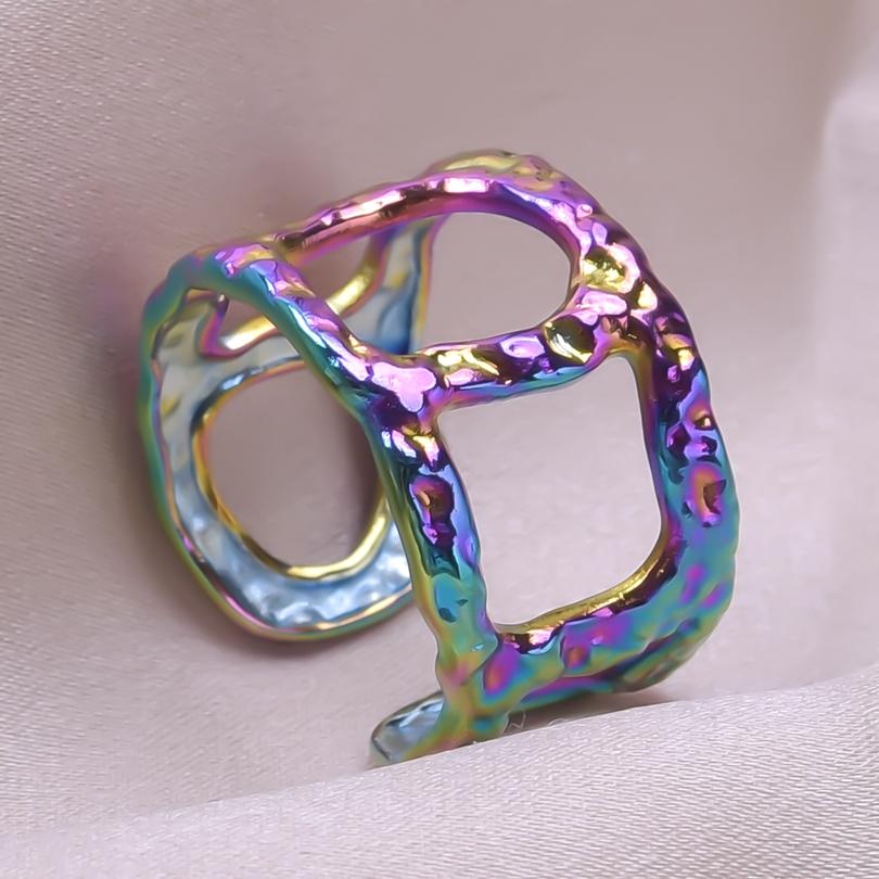 2025 Trend Simple Geometry Hollow Quadrilateral Stainless Steel Rings For Women Men Accessories Opening Adjustable Ring Party