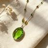 Statement Big Oval  Long Pendant Necklace For Women Creative  Green Champagne Color Sweater Chain