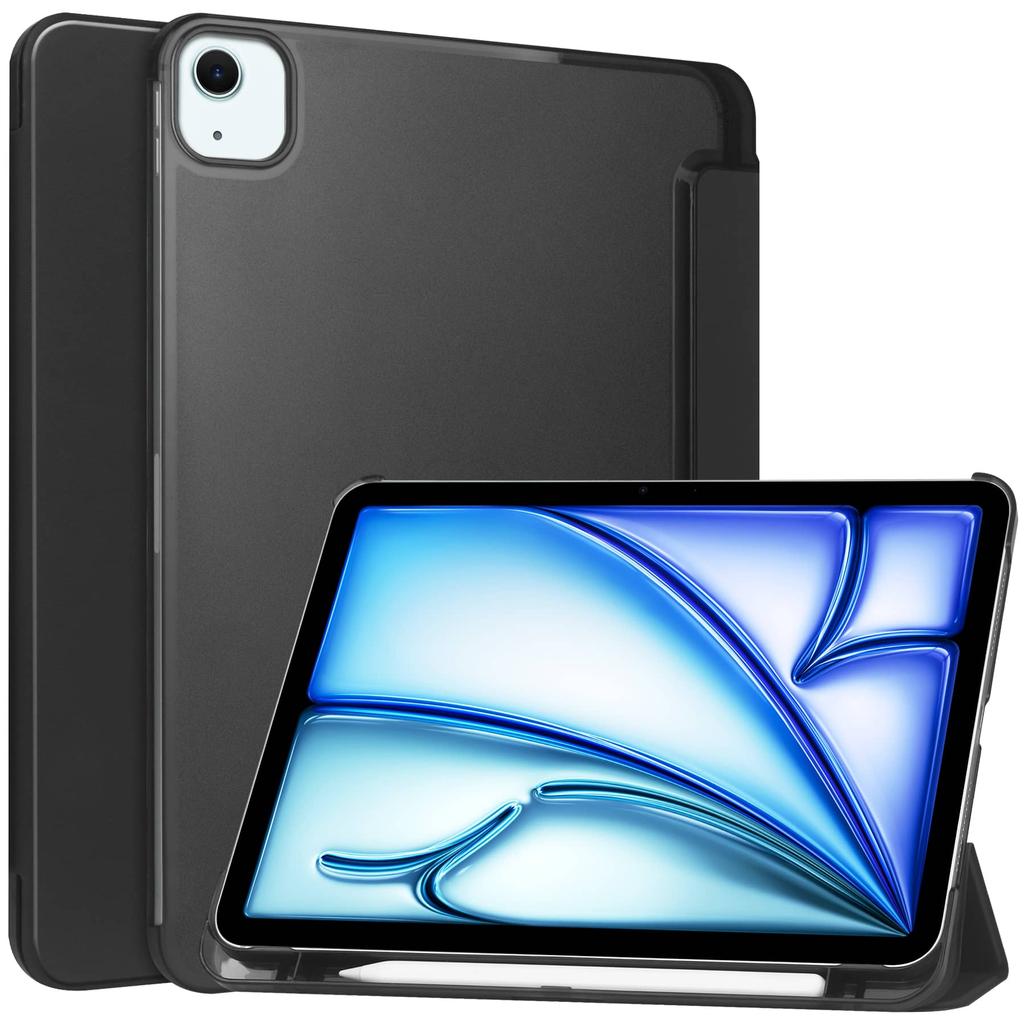 Case for iPad Air 11 M3 M2 Air 4 5 Pro 11'' 2018 with Pen Holder-[Tri-fold Stand + Auto Wake/Sleep], Super Thin Hard PC Clear