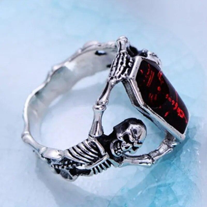 FDLK Vintage Punk Totenkopf Ring Männer Hip Hop Verlobungsring Männlich Mode Rot Zirkon Ringe Für Frauen Schmuck Silber Farbe ringe