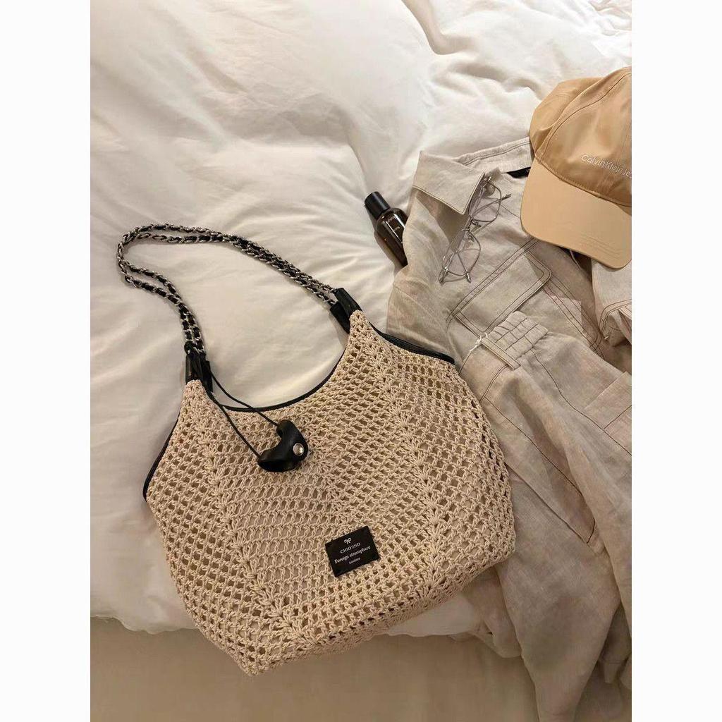 Handmade Southern-Style Cotton Rope & Straw Tote Bag - 2025 Summer Versatile Shoulder Bag for Women