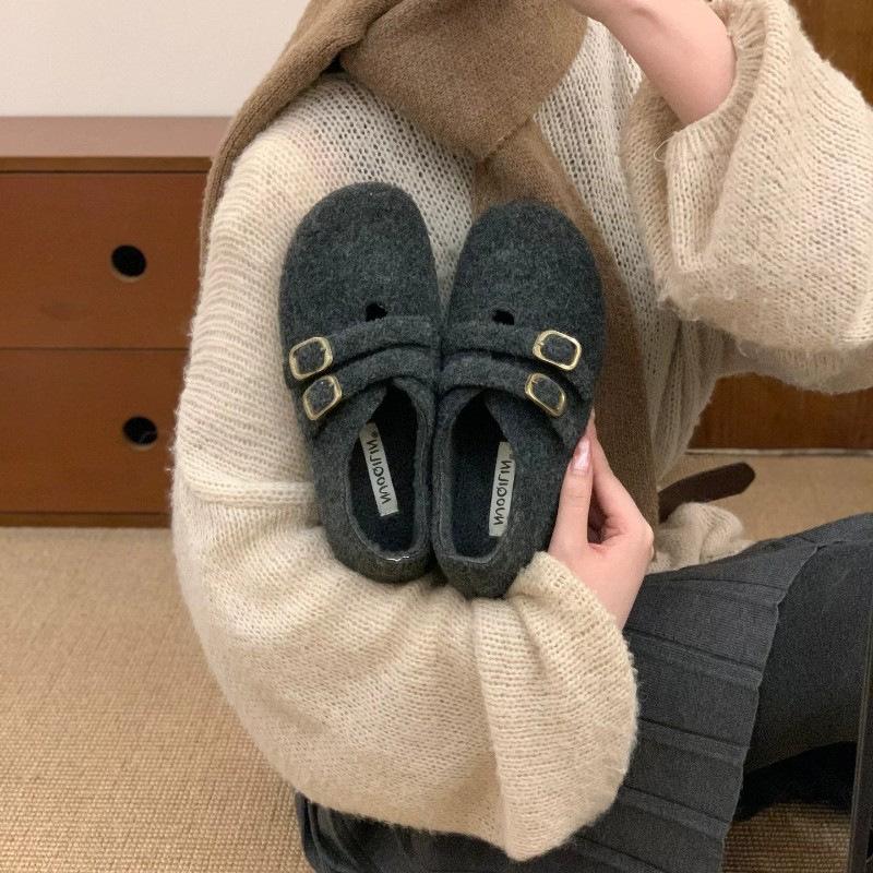 Fashion retro platform plush warm Birkenstocks women's new winter fluffy Mary Jane single shoes