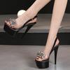 Summer Platform Sandals Women Rhinestone Transparent Ankle Buckle 13cm Stiletto High Heels Nightclub Catwalk Steel Shoes