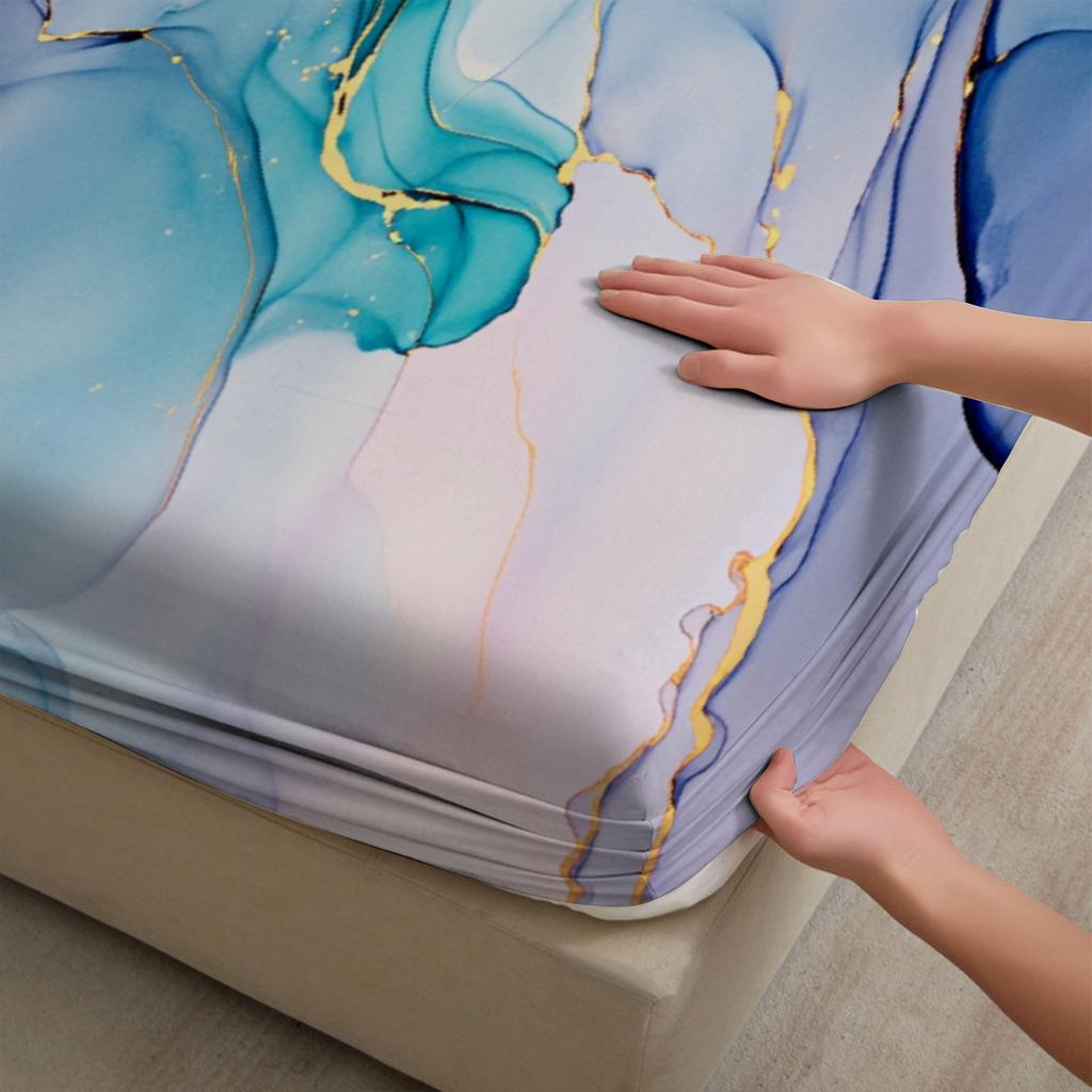 Abstract Art Fitted Sheet Set Blue Pink Purple Gold Marble Pattern Bedding With Pillowcases For Bedroom