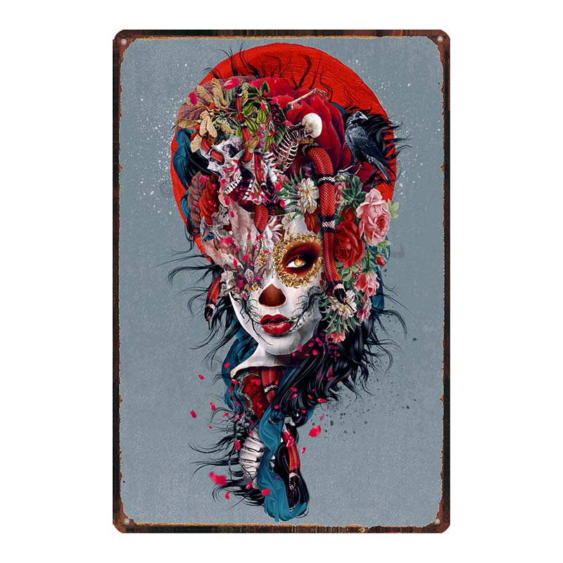 YZFQ  Sugar Skull Plaque Metal Vintage Horror Tin Sign  Wall  Bar Restaurant Home Art Cinema Tattoo Shop Decor Poster DU-7291B