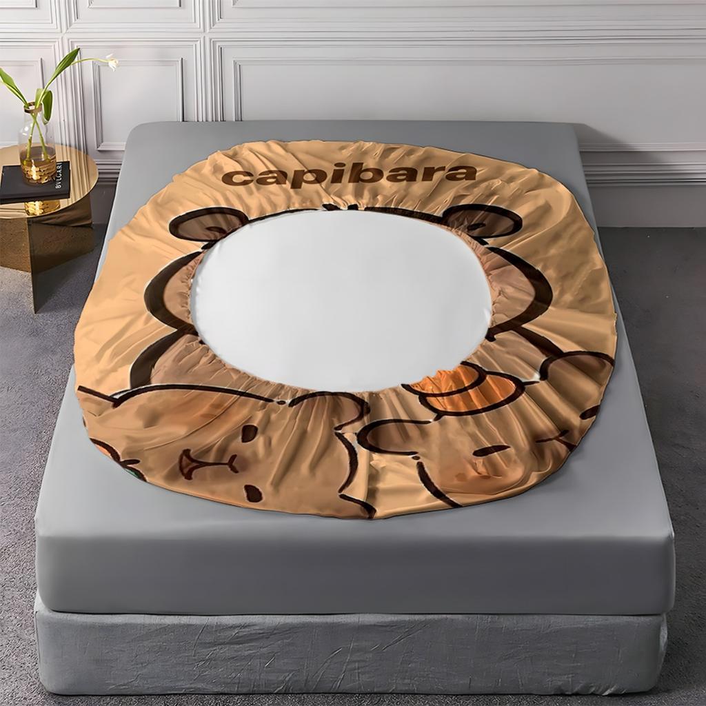 3PCs Cute Capybara Polyester Sheet Soft Digital Cartoon Print Fitted Sheet With 2 Pillowcases Birthday Gifts For Kids Bedroom