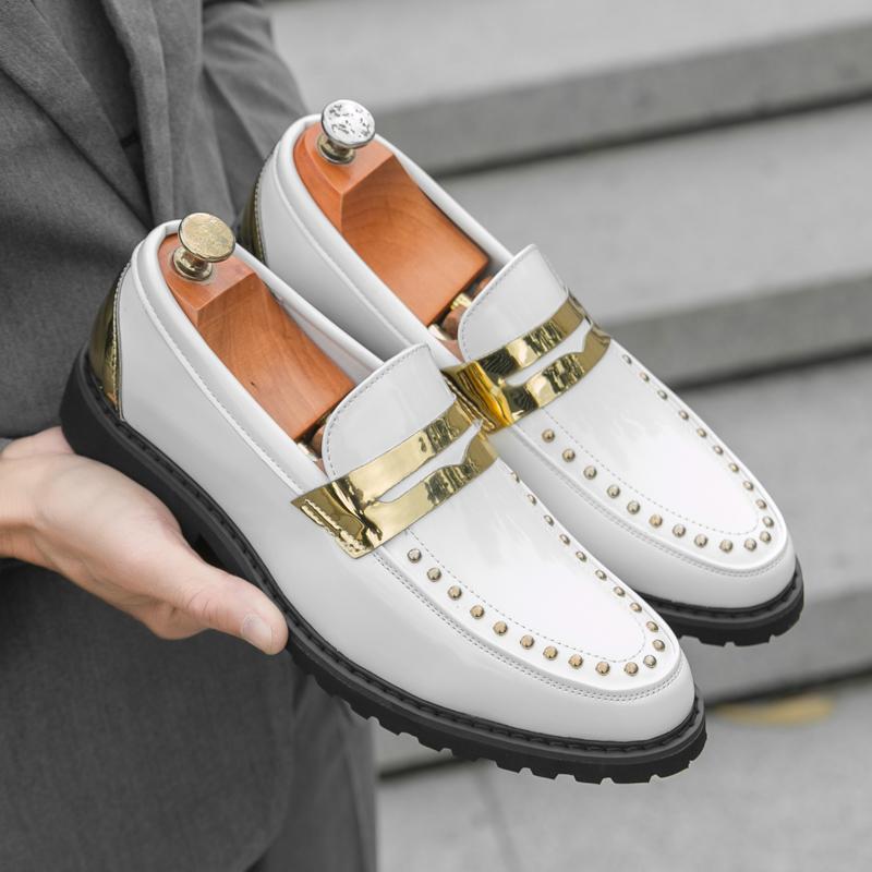 Metal Decoration Design Comfortable NonSlip Leisure Men's Leather Shoes Outdoor Gathering Comic Exhibition Loafers Shoes