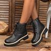 Autumn and Winter New European and American Large-size Martin Boots Women's Round Head Velvet Short Tube Side Zipper Leather Boots