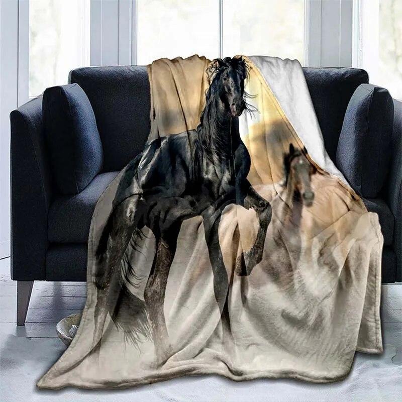 Přikrývka s koňským cvalem Zvířecí flanelové přikrývky 3D Art Decor potisk přikrývky Bílá přikrývka na přikrývku koně Rozkládací pohovky Přehoz přikrývky