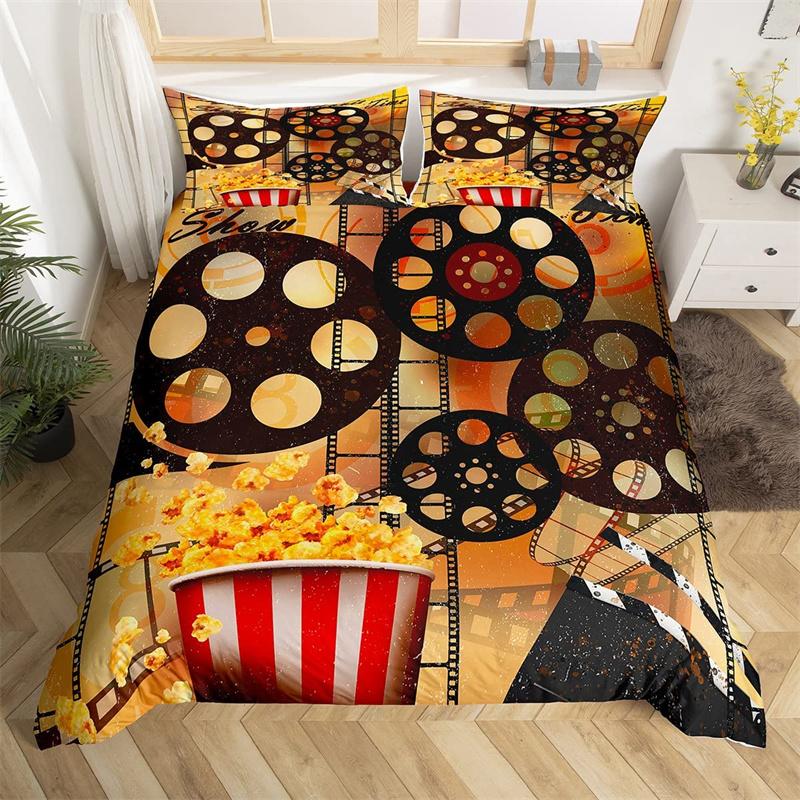 Biografaffisch påslakan set Enkel King Size Vintage Biograf Filmteater Sängkläder set Mikrofiber Popcorn Grön täckesöverdrag