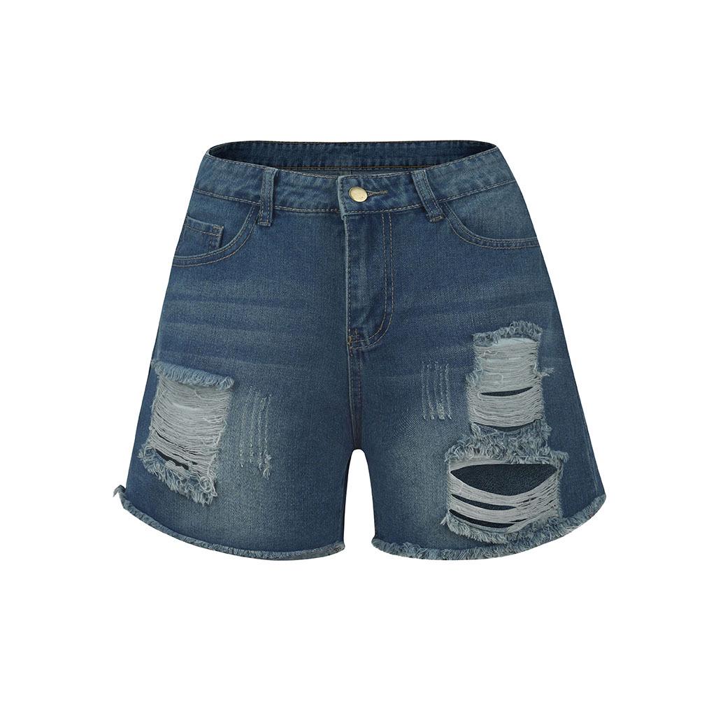High-Waisted Ripped Washed Denim Shorts - Women's Summer Hot Pants