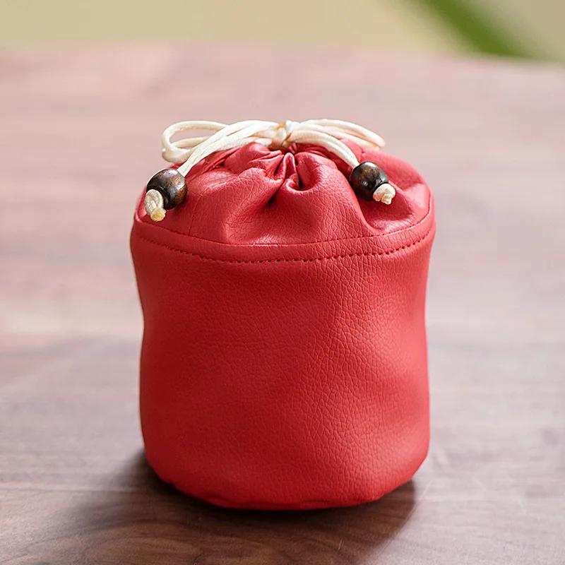 Leder Outdoor Reise Teegeschirr Aufbewahrungstasche Teegeschirr Zuhause Chinesische Teetasse Geschenkpaket Schmuck Teetasse Kordelzugtasche 2025 Neu
