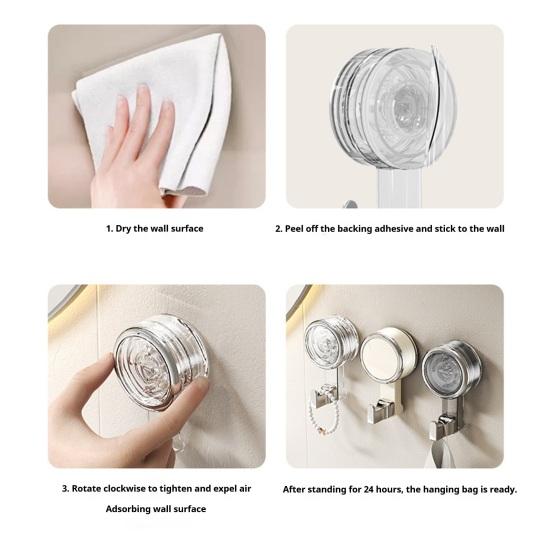 Rotating Suction Cup Hooks with Vacuum Lock Heavy-Duty Waterproof Hooks Reusable Space-Saving Organizer for Bathroom Kitchen
