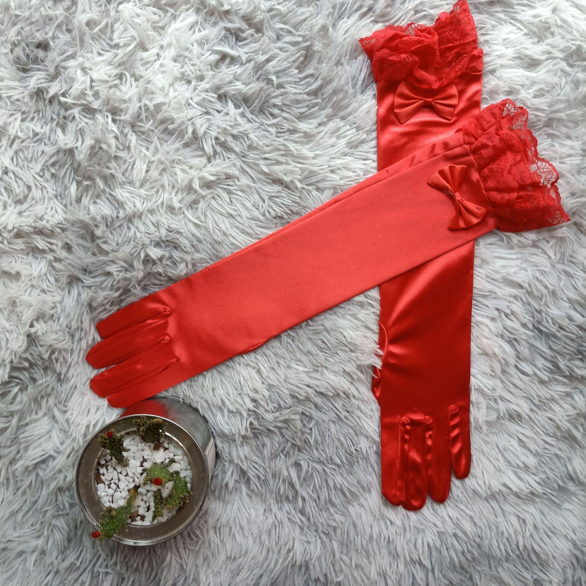 

Средние и Длинные Свадебные Этикетные Банты Кружево Сценическая Одежда Аксессуары Эластичные Перчатки one size fits all красный