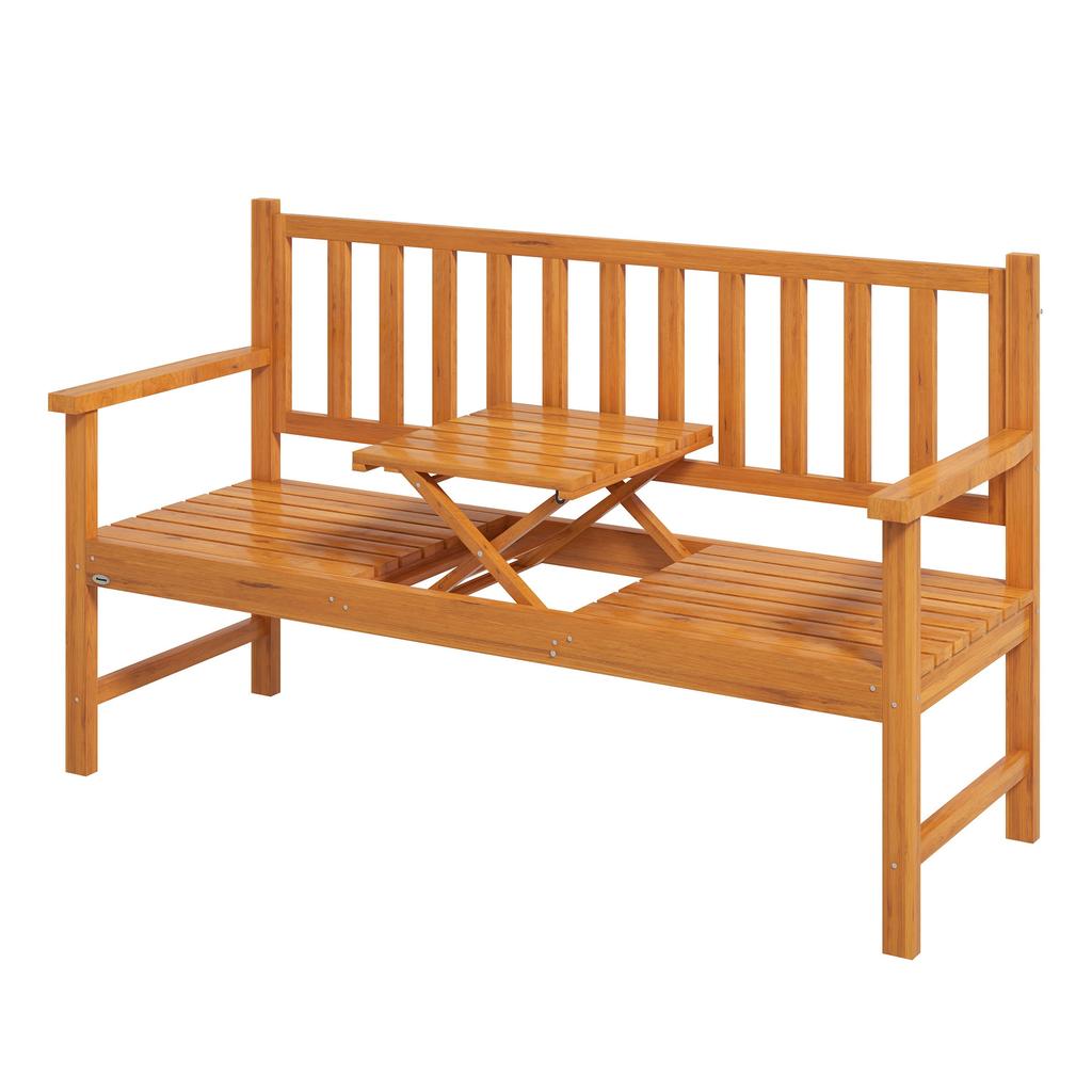 Banc en Bois avec Table Centrale Relevable, Banc d'Extérieur, Loveseat de Patio pour Porche, Jardin, Assise pour 2-3 Personnes