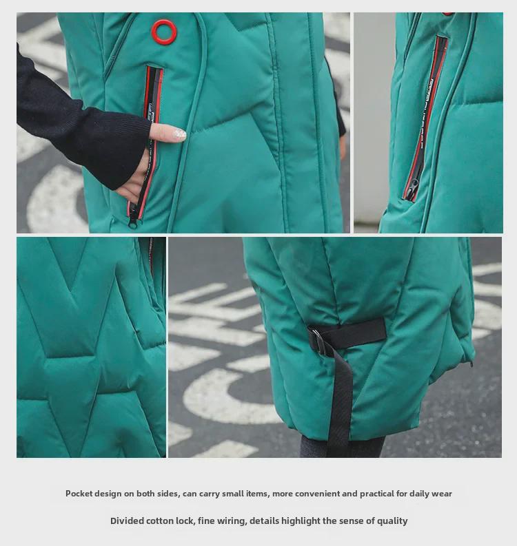 Damen Kapuzen Baumwolljacke Knielang - Koreanischer Stil Lässige Weste