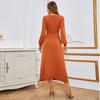 European and American women's clothing new sexy V-neck split-ended high-waisted slim-fitting temperament dress A-shaped long dress